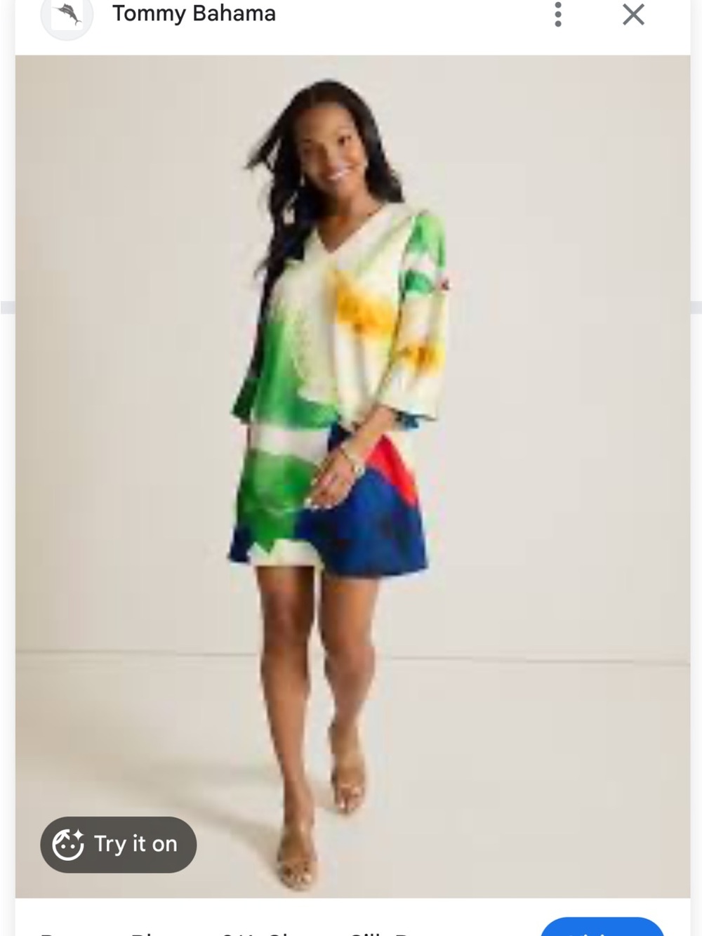 Tommy Bahama Multicolor V-Neck Shift Dress - Green, Blue, Yellow & Red